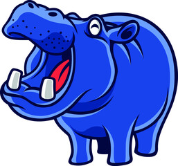 Fototapeta premium Funny Friendly Hippo Smiles with the mouth opening wide vector