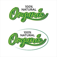 Label food products 100% organic, natural. Vector illustration for design of environmentally friendly product packaging, stickers, stamps etc.