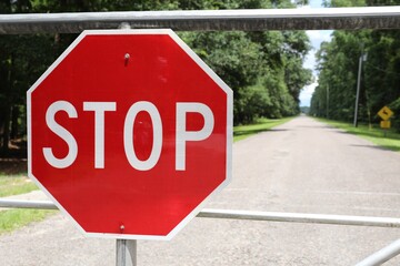 Close up of stop sign at park.
