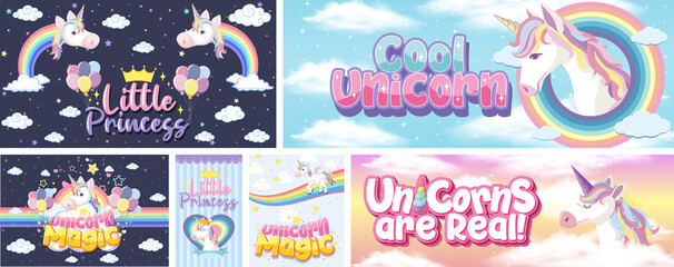 Cute unicorn banner on pastel background color