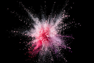 multi-color powder  explosion on black background.