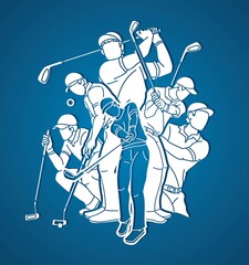 Golf players Golfer action cartoon sport graphic vector.