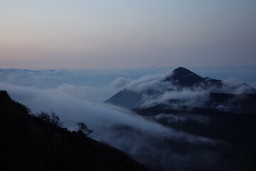 takachih-no-mine, one of the famous mountain where god came down and pierced the top by a big sword in Kirishima mountain range in the early morning, Miyazaki, Japan