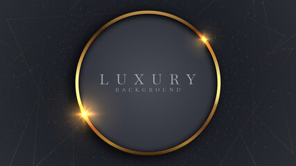 Golden glittering circle lines on a dark . Abstract background about luxury.