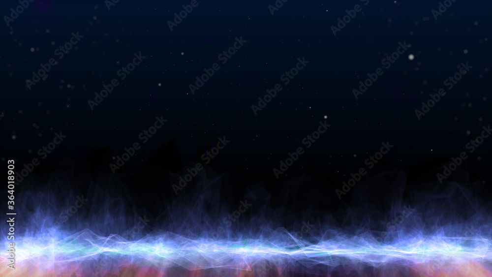 Poster planet low poly land science space fiction texture background. shiny glow stars falling to wondering