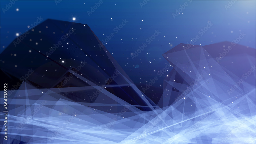Poster planet low poly land science space fiction texture background. shiny glow stars falling to wondering