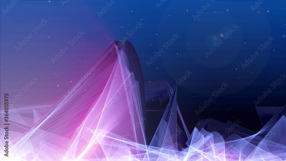 Poster planet low poly land science space fiction texture background. shiny glow stars falling to wondering