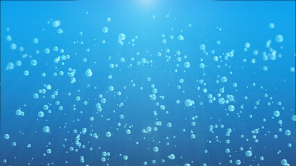Bubble Realistic Air Floating Under Deep Blue Water Illustration.