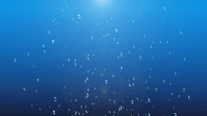 Bubble Realistic Air Floating Under Deep Blue Water Illustration.