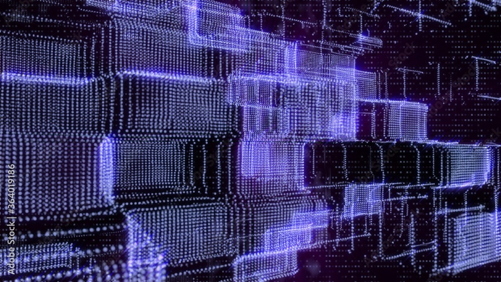 Leinwandbilder Abstract 3D Rendering Digital Element Lines Dots Data Storage Connection Service Illustration Background.
