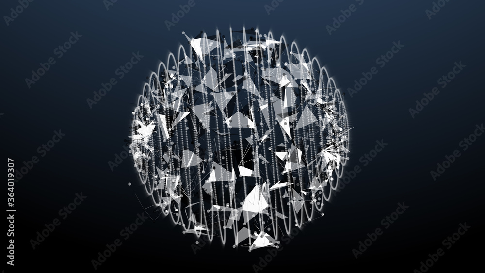 Leinwandbilder Abstract Sphere Object Shape Line Node Dot Polygonal Structure Cyberspace Technology Illustration Background.