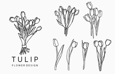 Black tulip logo collection with leaves,geometric.Vector illustration for icon,logo,sticker,printable and tattoo - obrazy, fototapety, plakaty