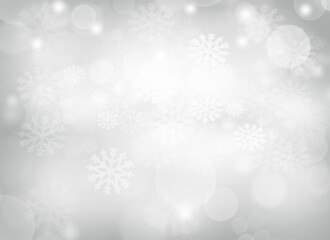Gray abstract background with white snowflakes bokeh blurred beautiful shiny light, use illustration Valentine Christmas new year wallpaper backdrop and texture your product.	
