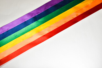 LGBT rainbow ribbon on a white background. Pride ribbon symbol. place for text.