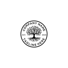 Illustration luxury Oak tree vintage sign logo design template 