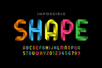 Impossible shape style font, alphabet letters and numbers - obrazy, fototapety, plakaty