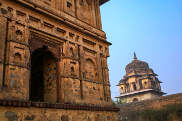 View of Royal cenotaphs (Chhatris) of Orchha, Madhya Pradesh, India.