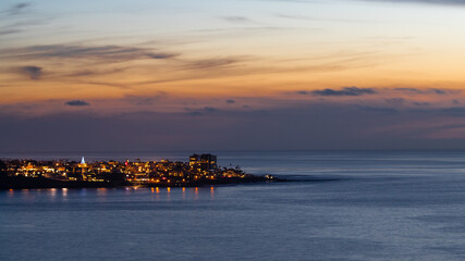 Sunset at La Jolla city with Christmas light
