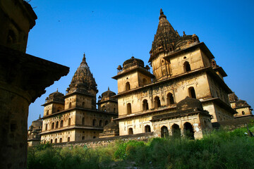View of Royal cenotaphs (Chhatris) of Orchha, Madhya Pradesh, India.