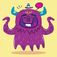 Cartoon Monsters collection. Design for print, party decoration, t-shirt, illustration, logo, emblem or sticker