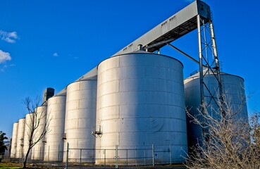 A Bank of Grain Silos at Yarrawonga Station