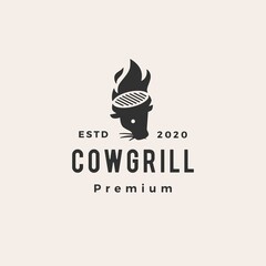 cow grill hipster vintage logo vector icon illustration