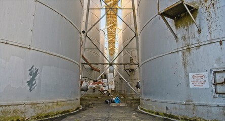 In Between a Large Bank of Silos in Rural Victoria
