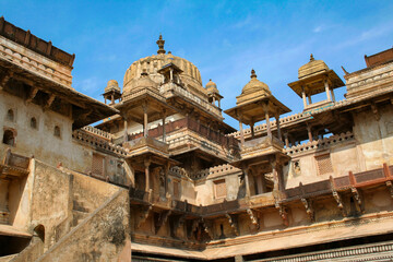 Fototapeta na wymiar Beautiful view of of jahangir mahal, orchha palace, Orchha, Madhya Pradesh