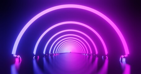 3d render glowing purple and pink neon arch.