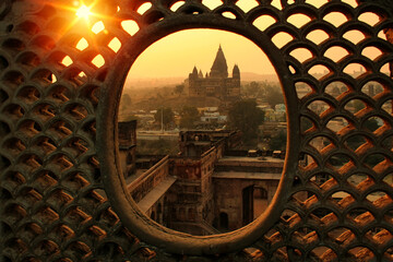 Beautiful view of chaturbhuj temple from jahangir mahal in orchha, Madhya Pradesh, India.