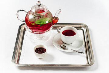 winter herbal tea in the teapot