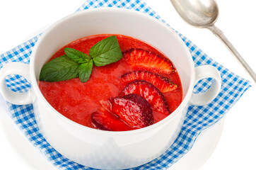 Cold fruit strawberry cream soup. isolated Photo