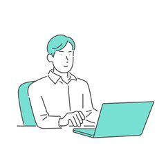 ノートパソコンを使っている男性のイラスト素材