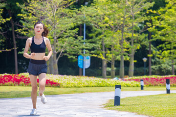 Young women in sportswear for morning jogging