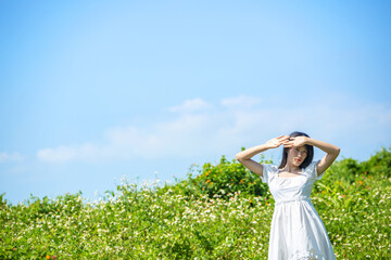 A maiden in a white dress