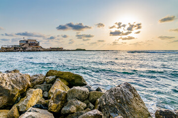 Sunset over the Mediterranean at Caesarea Maritima and where the Apostle Paul was held in prison