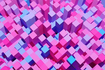 3D illustration pink and blue abstract background with isometric cubes.  Background of squares. Different shades. Abstract polygonal background