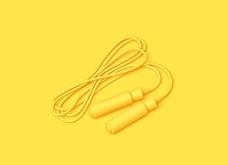 Fitness minimal concept. Yellow jumping rope on yellow backgroung