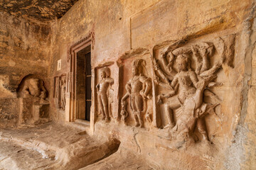 story of Huge bore incarnation of God Vishnu in stone sculpture at cave no 5 of Gupta period Udaygiri,Vidisha ,Madhya Pradesh,India