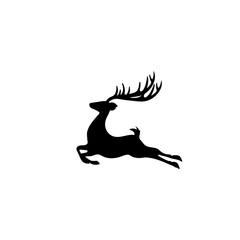 Vector black silhouette of a deer running, jumping isolated on white background.