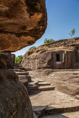 Rock cut temple cave No.4 with decorative stone facade from old Gupta period, Udaygiri, Vidisha, Madhya Pradesh, India