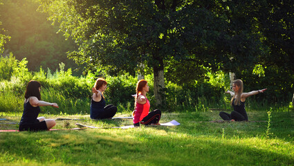 women in the Park with an instructor doing yoga