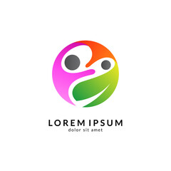 Human with leaf logo concept, medical clinic, healthy family logo, people health care and medicine vector illustration