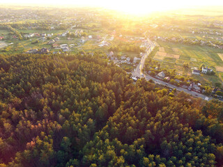 Aerial view of the saburb landscape (drone image). Near Kiev