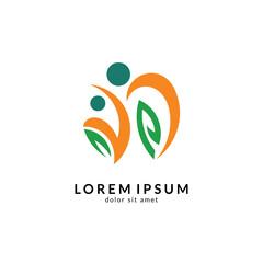 Human with leaf logo concept, medical clinic, healthy family logo, people health care and medicine vector illustration