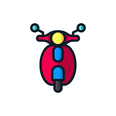 Scooter, motorbike front view filled outline icons. Vector illustration. Editable stroke. Isolated icon suitable for web, infographics, interface and apps.