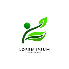 Obraz premium Human with leaf logo concept, medical clinic, healthy family logo, people health care and medicine vector illustration