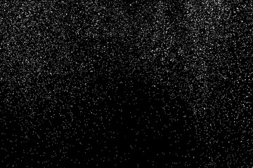 Distressed white grainy texture. Dust overlay textured. Grain noise particles. Snow effects pack. Rusted black background. Vector illustration, EPS 10.  