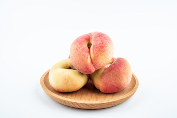 Fresh fruit flat peach on white background