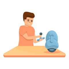 Boy programming one wheel robot icon. Cartoon of boy programming one wheel robot vector icon for web design isolated on white background